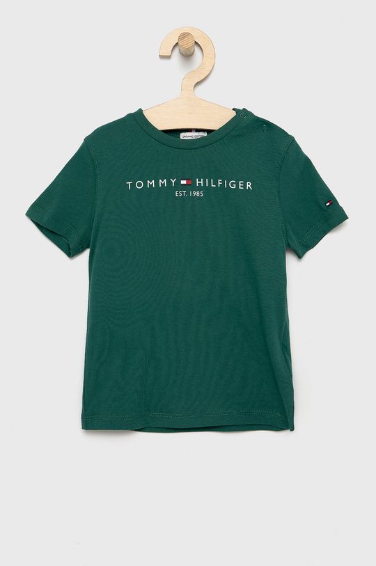 stalowy zielony Tommy Hilfiger T-shirt bawełniany dziecięcy Chłopięcy