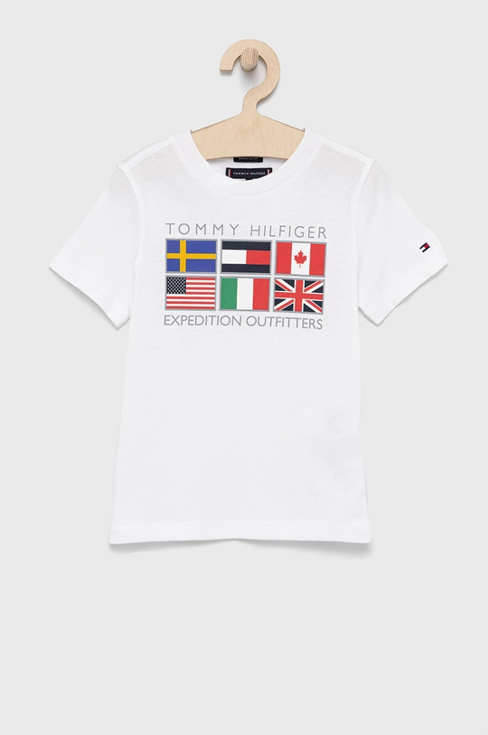 biały Tommy Hilfiger T-shirt bawełniany dziecięcy Chłopięcy