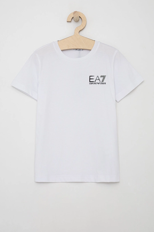 biały EA7 Emporio Armani T-shirt bawełniany dziecięcy 6KBT51.BJ02Z Chłopięcy