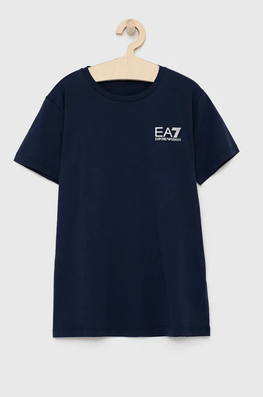 tmavomodrá Detské bavlnené tričko EA7 Emporio Armani Chlapčenský