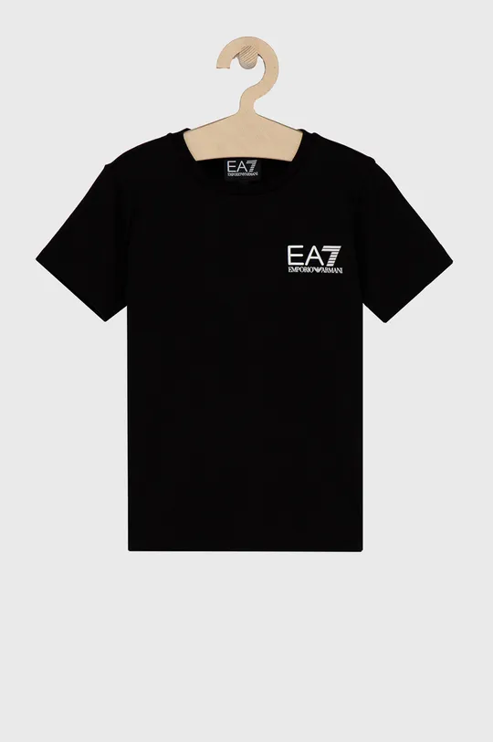 czarny EA7 Emporio Armani T-shirt bawełniany dziecięcy 6KBT51.BJ02Z Chłopięcy