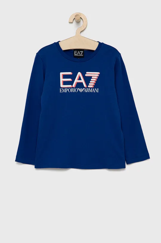 tmavomodrá Detské tričko s dlhým rukávom EA7 Emporio Armani Chlapčenský