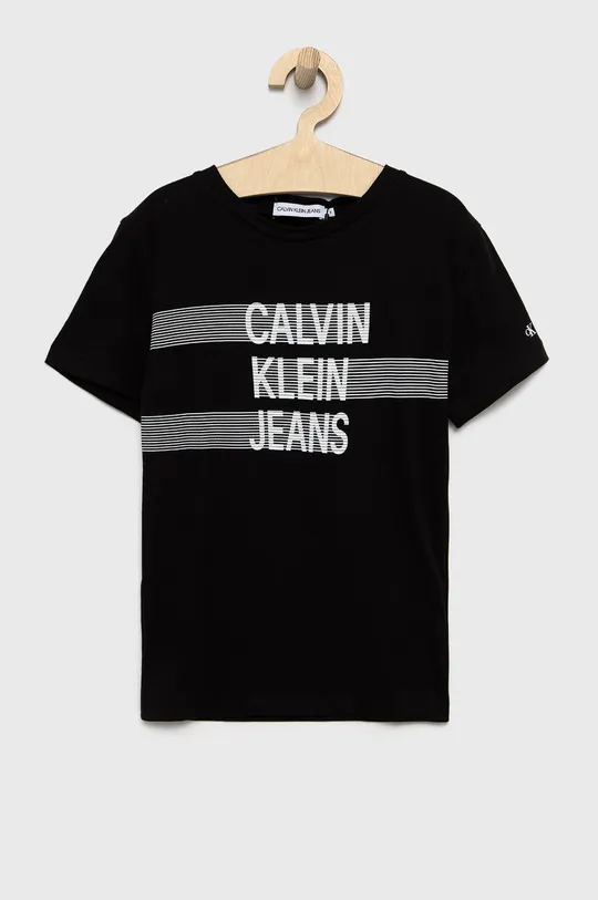 czarny Calvin Klein Jeans T-shirt bawełniany dziecięcy IB0IB01048.4890 Chłopięcy