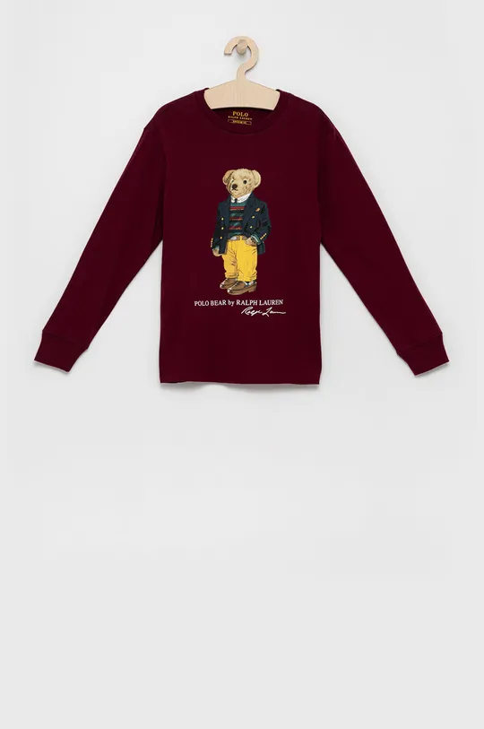 burgundské Detská bavlnená košeľa s dlhým rukávom Polo Ralph Lauren Chlapčenský