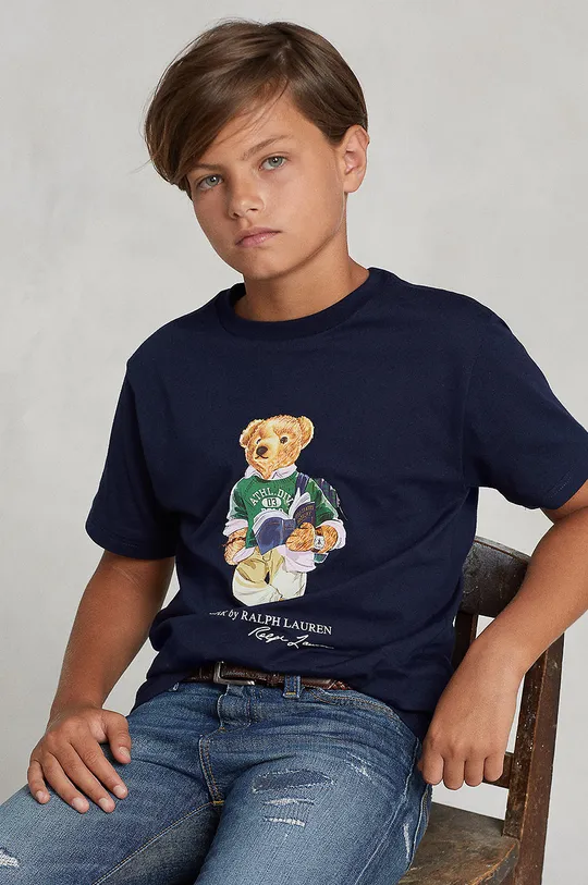granatowy Polo Ralph Lauren T-shirt bawełniany dziecięcy 323853828004 Chłopięcy