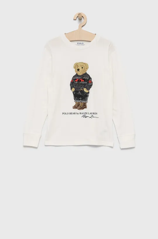béžová Detská bavlnená košeľa s dlhým rukávom Polo Ralph Lauren Chlapčenský