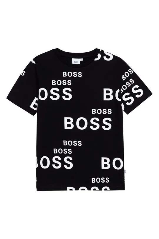 czarny Boss - T-shirt bawełniany dziecięcy J25L58.162.174 Chłopięcy
