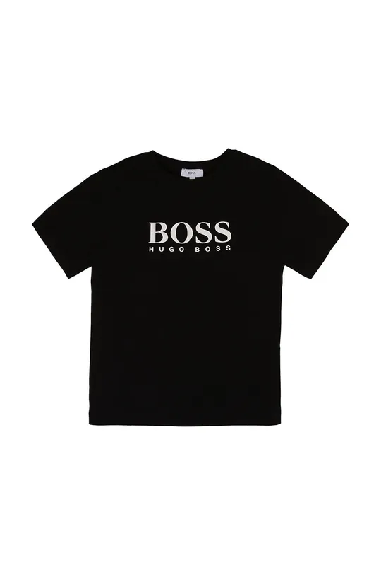 czarny Boss T-shirt bawełniany dziecięcy J25P13.162.174 Chłopięcy