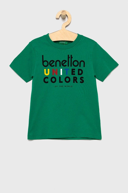 zielony United Colors of Benetton T-shirt bawełniany dziecięcy Chłopięcy