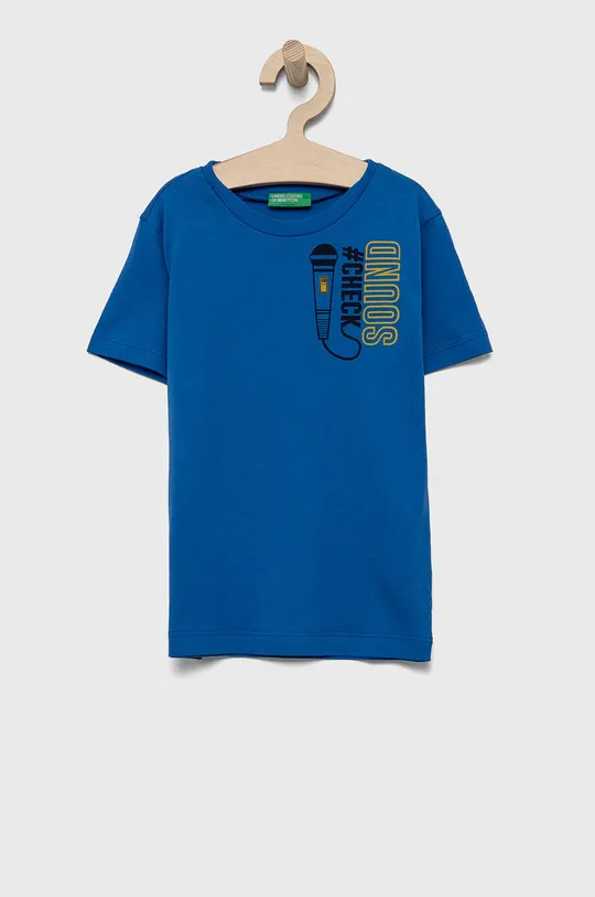 niebieski United Colors of Benetton T-shirt bawełniany dziecięcy Chłopięcy