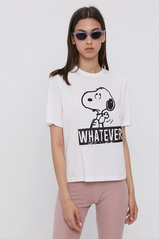 biały Only T-shirt bawełniany x Peanuts Damski