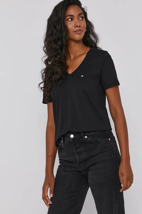 czarny Calvin Klein T-shirt bawełniany Damski