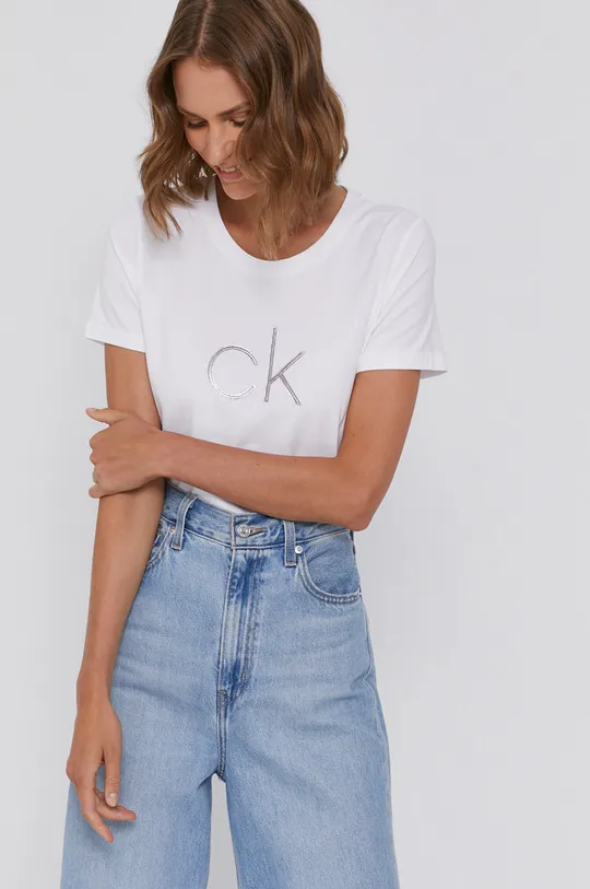 biały Calvin Klein T-shirt Damski