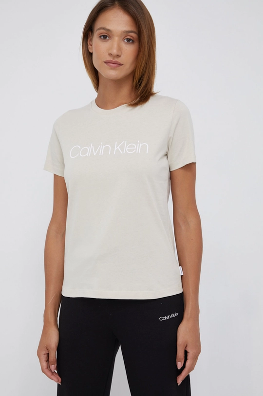 beżowy Calvin Klein t-shirt bawełniany Damski