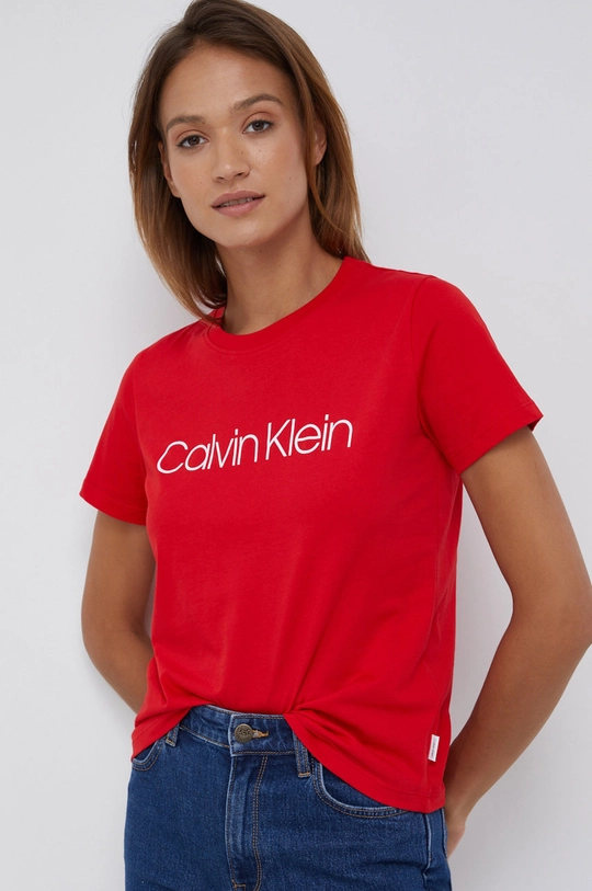 červená Bavlnené tričko Calvin Klein Dámsky