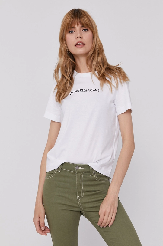 biały Calvin Klein Jeans T-shirt J20J216251.4890 Damski