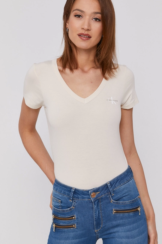 beżowy Calvin Klein Jeans T-shirt J20J217166.4890 Damski