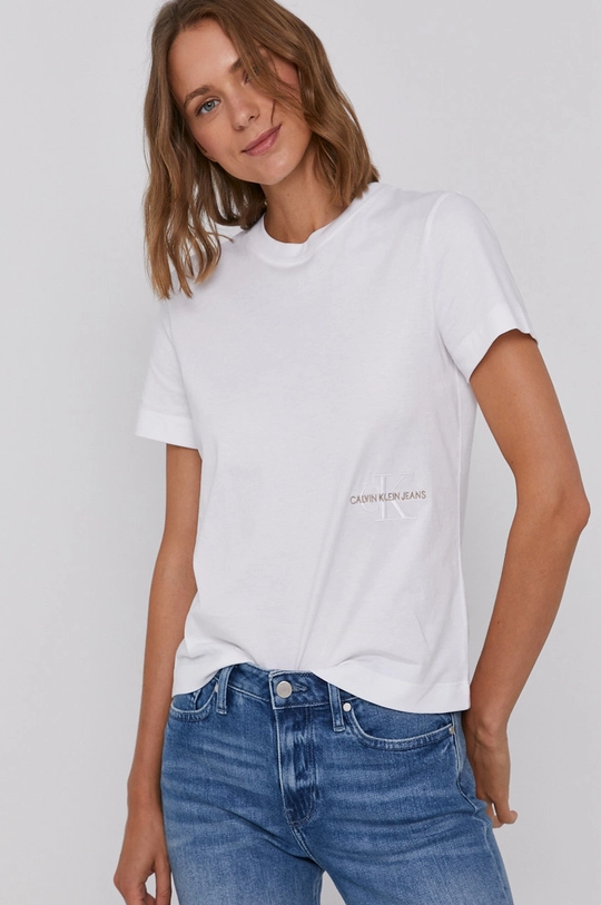 biały Calvin Klein Jeans T-shirt bawełniany J20J216469.4890 Damski