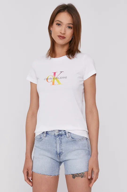 biały Calvin Klein Jeans T-shirt J20J216250.4890 Damski