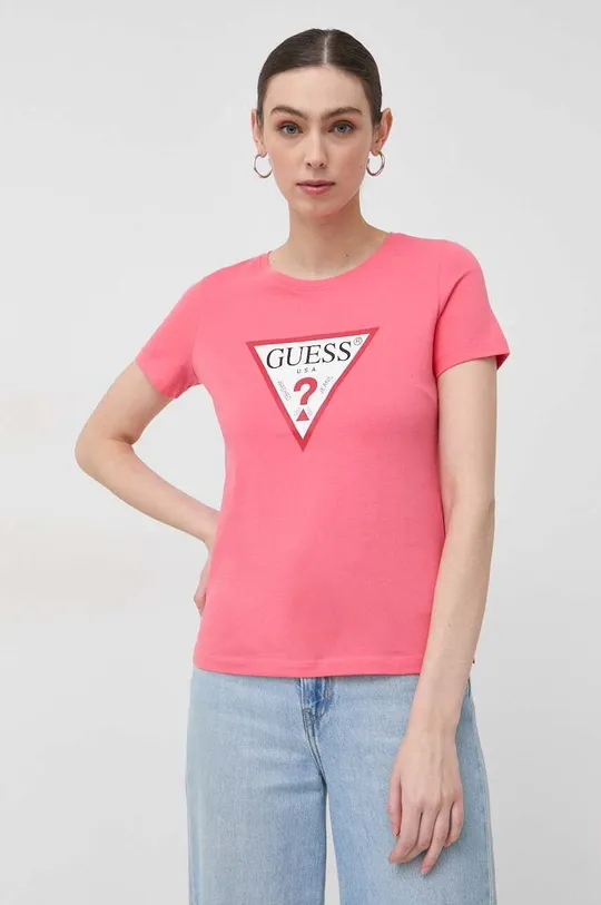 różowy Guess t-shirt bawełniany Damski
