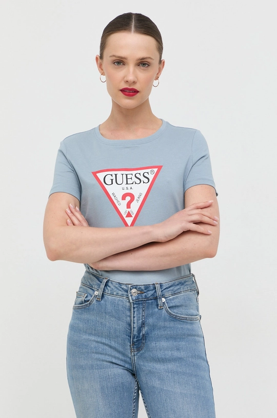 μπλε Βαμβακερό μπλουζάκι Guess Γυναικεία