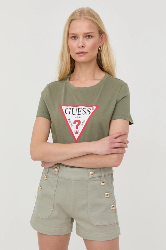 πράσινο Βαμβακερό μπλουζάκι Guess Γυναικεία