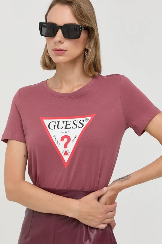 bordowy Guess t-shirt bawełniany