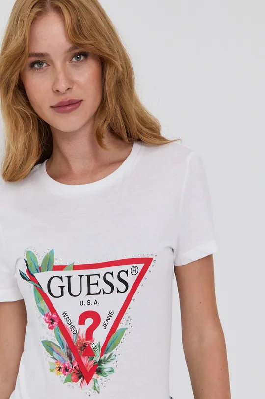 biały Guess T-shirt bawełniany