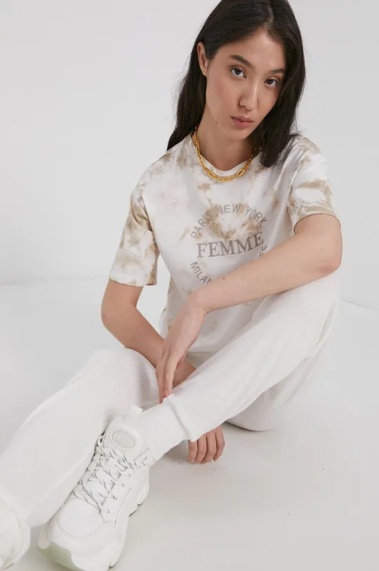beżowy Jacqueline de Yong T-shirt bawełniany Damski