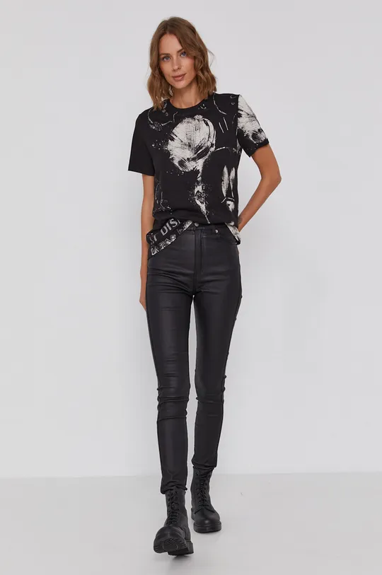 czarny Desigual T-shirt bawełniany x Disney 21WWTKB3 Damski