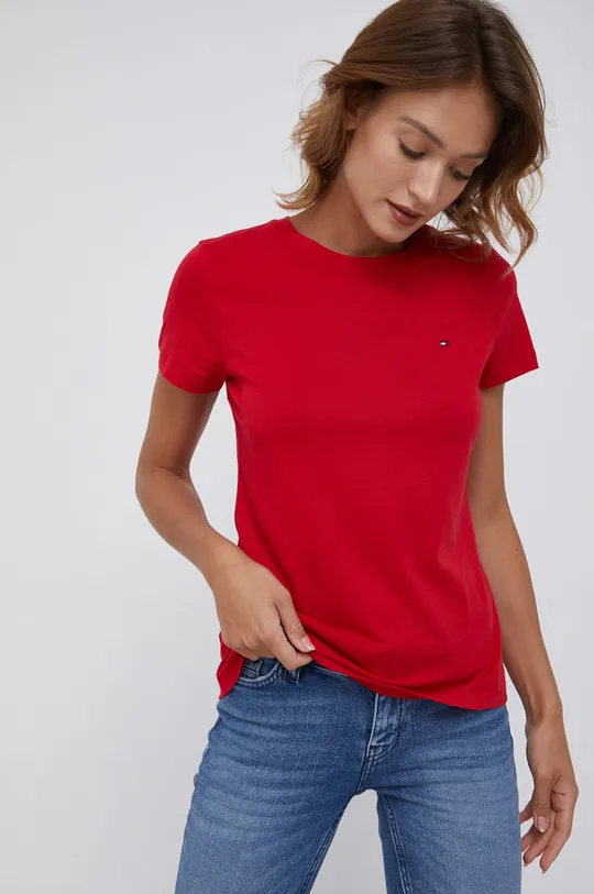 czerwony Tommy Hilfiger T-shirt bawełniany Damski