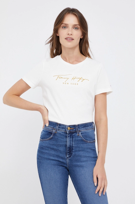 Tommy Hilfiger T-shirt bawełniany beżowy