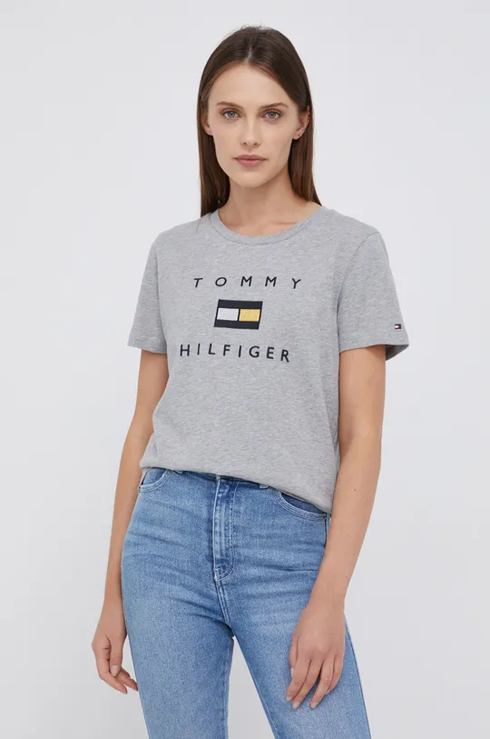 szary Tommy Hilfiger T-shirt bawełniany Damski