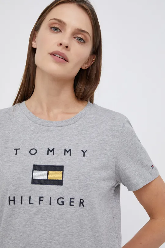 szary Tommy Hilfiger T-shirt bawełniany