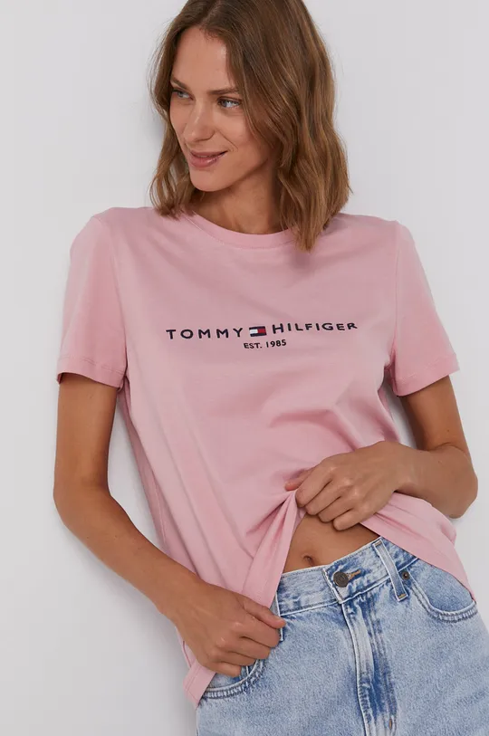 różowy Tommy Hilfiger T-shirt Damski