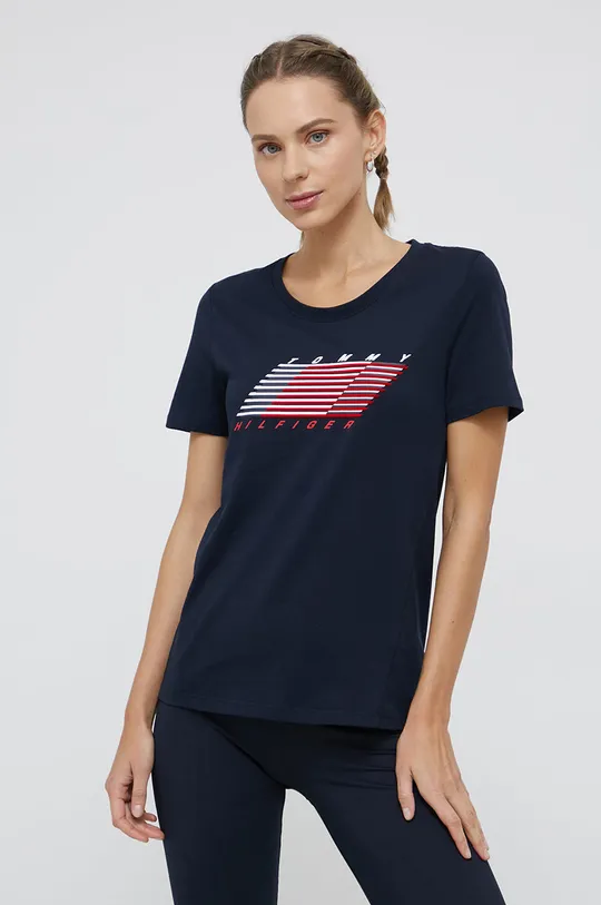 granatowy Tommy Hilfiger T-shirt bawełniany Damski