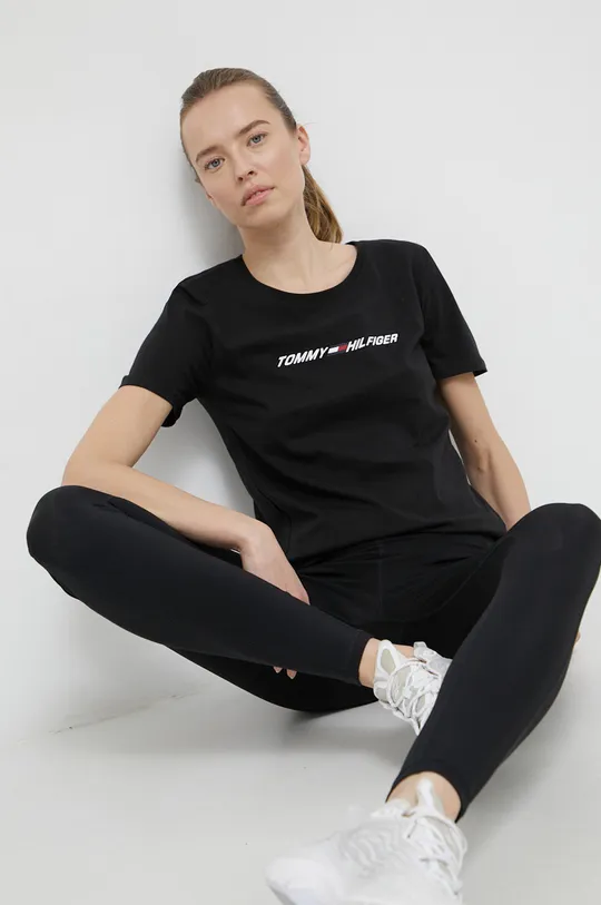 czarny Tommy Hilfiger T-shirt bawełniany Damski