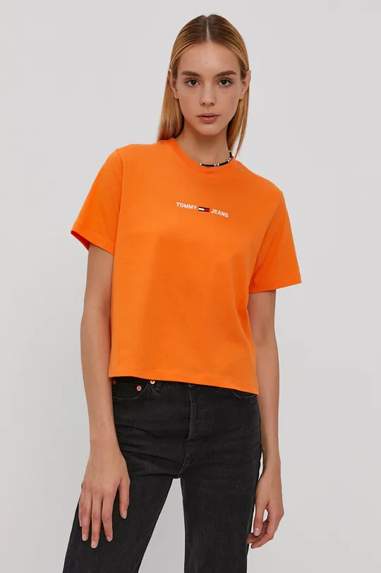 pomarańczowy Tommy Jeans T-shirt bawełniany DW0DW10057.4890 Damski