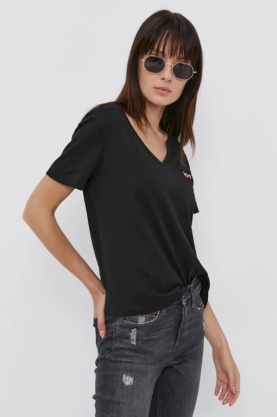 czarny Tommy Jeans T-shirt bawełniany DW0DW11349.4890 Damski