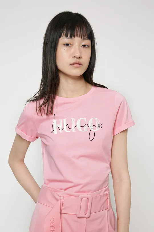 różowy Hugo T-shirt 50453144 Damski