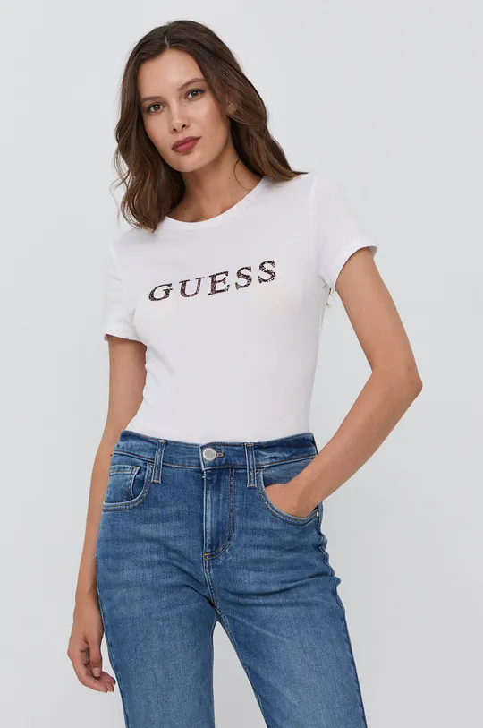 белый Хлопковая футболка Guess Женский
