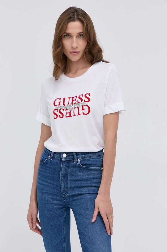 biały Guess T-shirt Damski