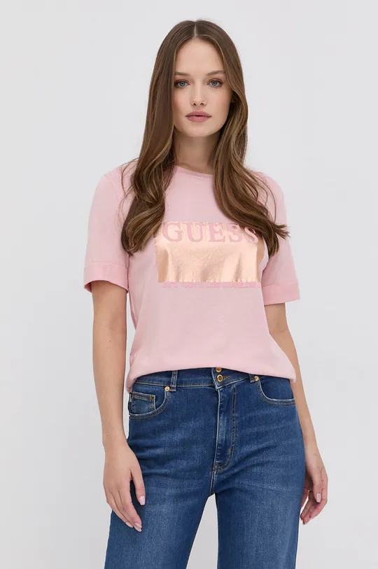 różowy Guess T-shirt Damski