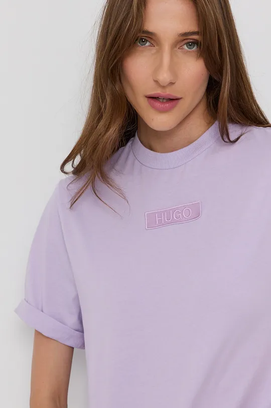 fialová Bavlnené tričko Hugo