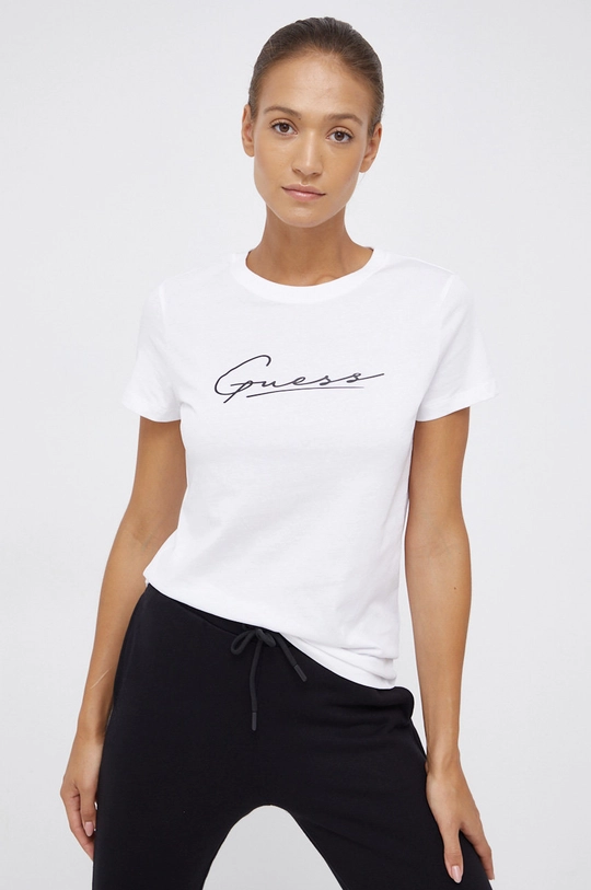 biały Guess T-shirt bawełniany Damski