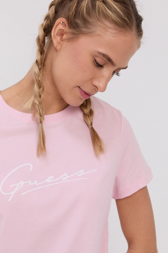 różowy Guess T-shirt bawełniany