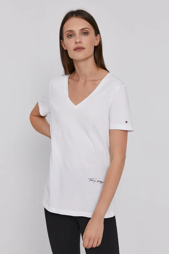biały Tommy Hilfiger T-shirt bawełniany Damski