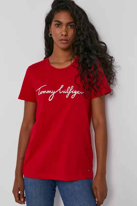 czerwony Tommy Hilfiger T-shirt bawełniany Damski