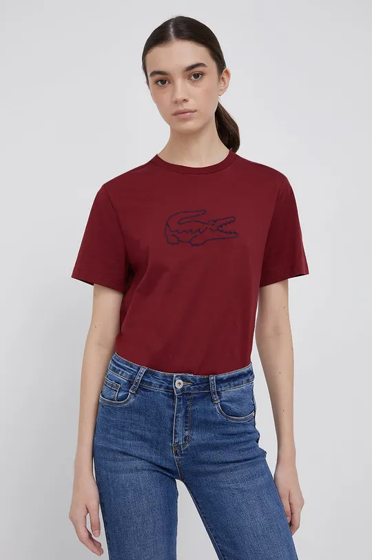 bordowy Lacoste T-shirt bawełniany TF7087 Damski