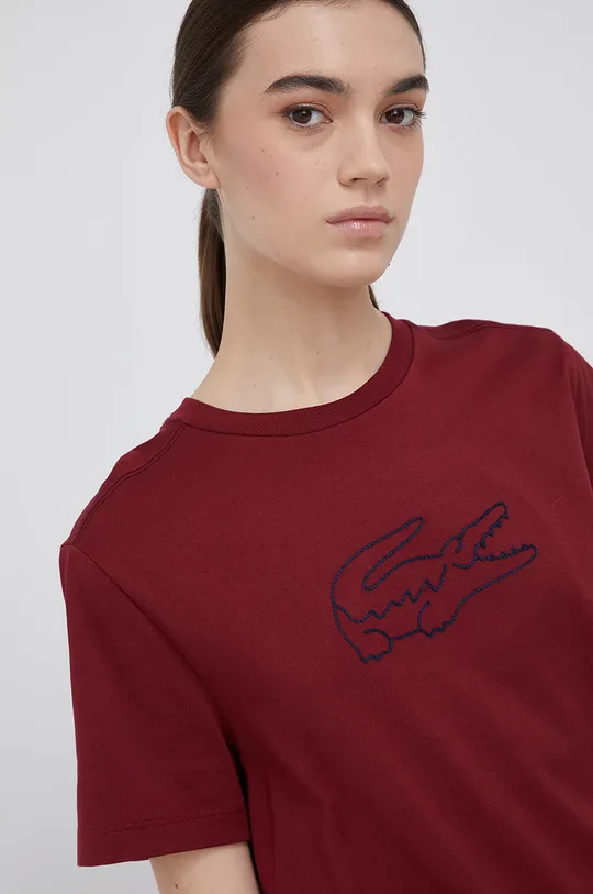 burgundské Bavlnené tričko Lacoste